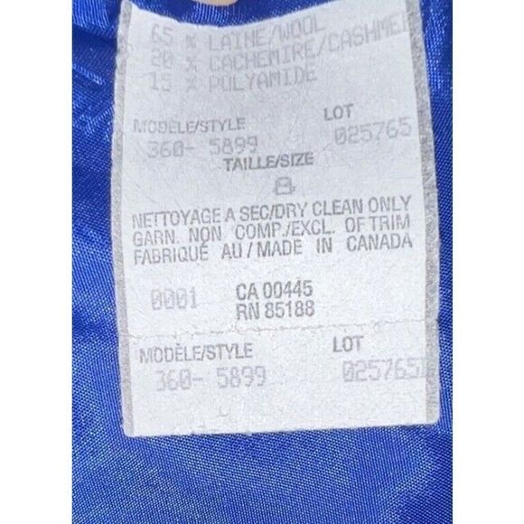 Louben Womens Jacket Royal Blue Wool & Cashmere Blend Button Up Jacket Size‎ 8 - Picture 6 of 8